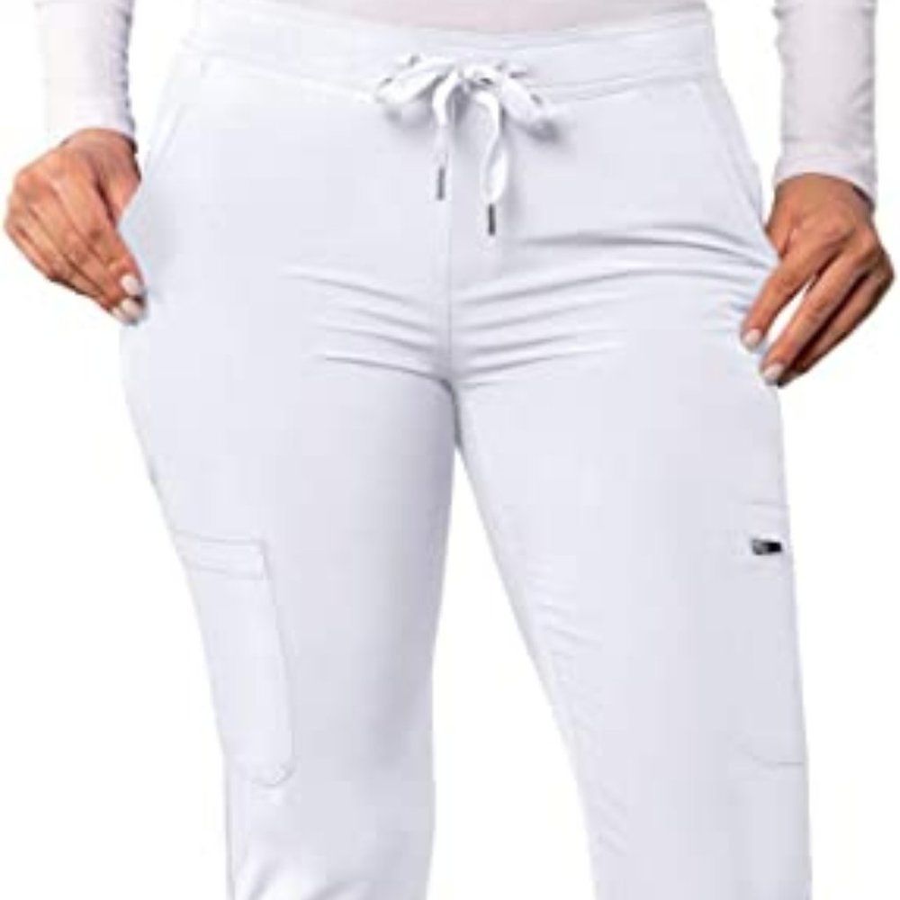 ADAR Brand New Women's Skinny Leg Cargo Drawstring Scrub White Pants